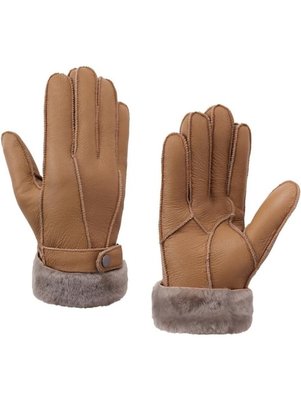 Men's Camel Winter Cold Air Shearling Sheepskin Leather Gloves With Fur Lined